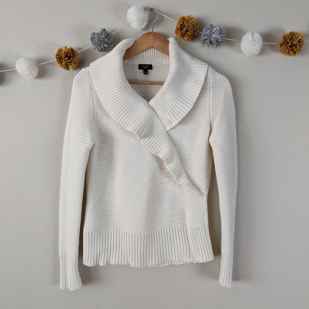 TALBOTS Cotton Ruffle Cowl Neck Sweater Size MP